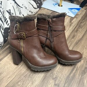 Guess Brown Heeled Boots with Fur Accent